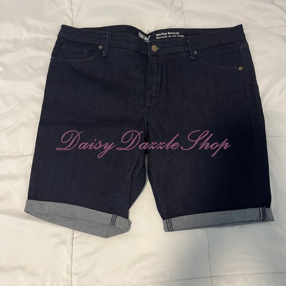 Mossimo Women's Dark Wash Bermuda Denim Shorts Size 16/33 Mid-Rise Power Stretch